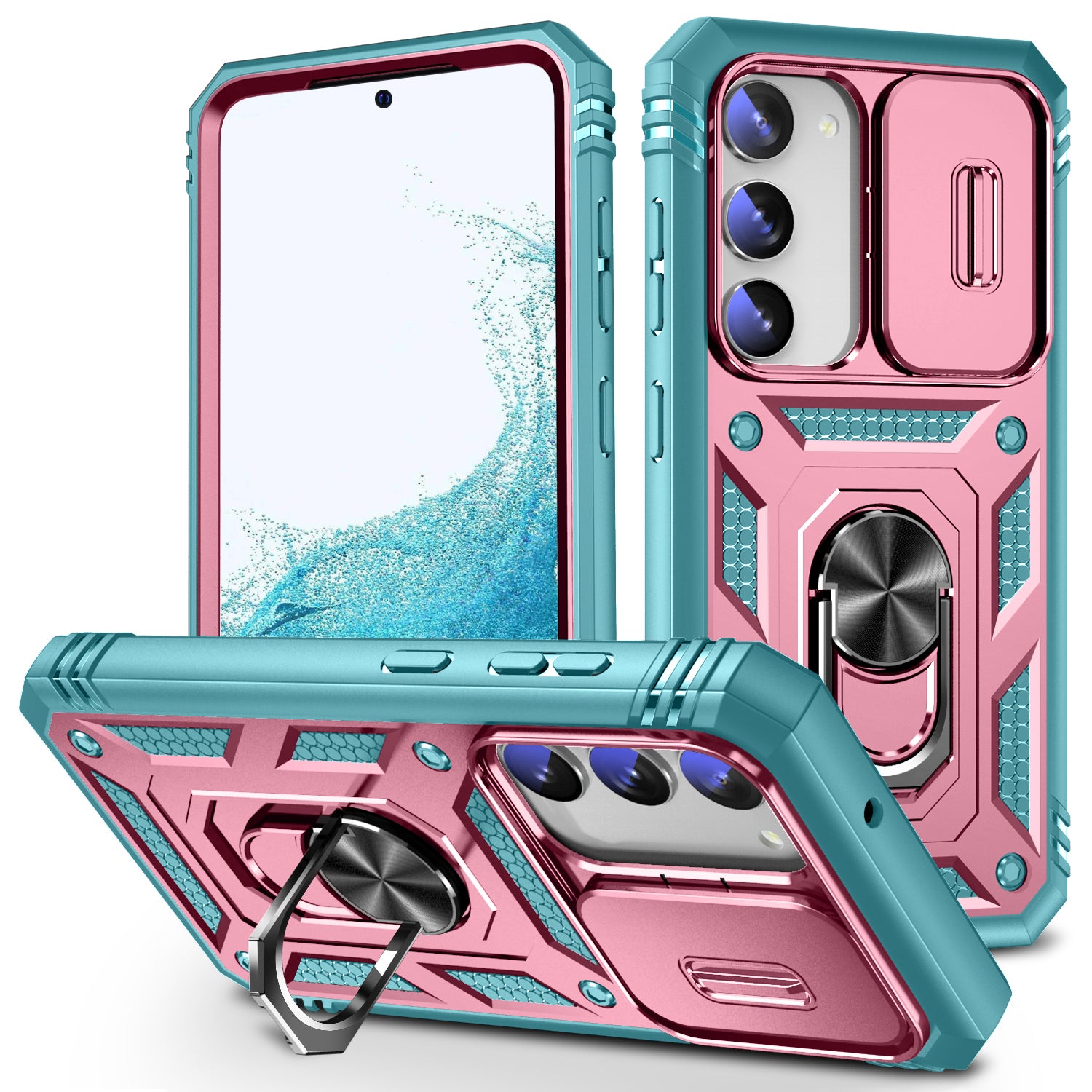 For Samsung Galaxy S23 Bump Proof Phone Case with Ring Kickstand Card Holder Phone Back Cover with Sliding Camera Lid For Samsung Galaxy S23 Bump Proof Phone Case with Ring Kickstand Card Holder Phone Back Cover with Sliding Camera Lid